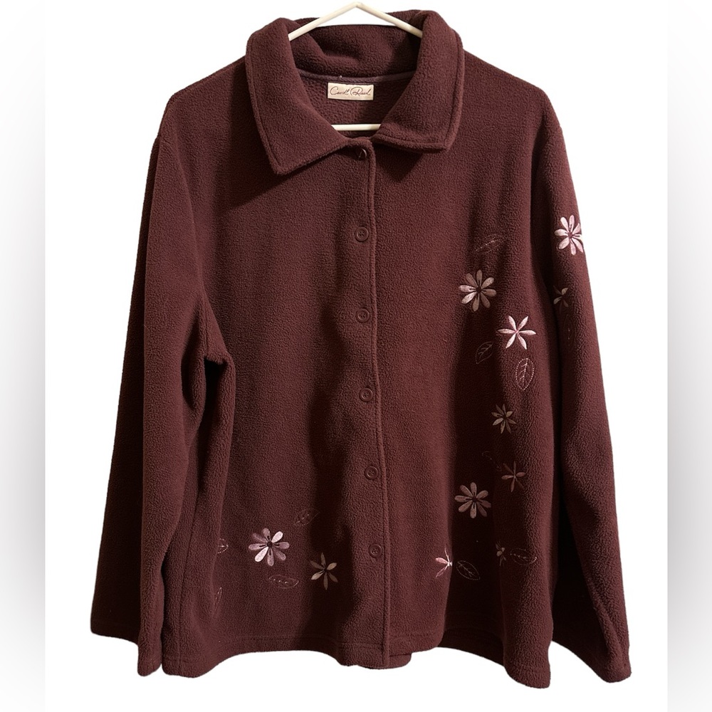 Vintage Carroll Reed Maroon Flower Button Up Coat Size XL